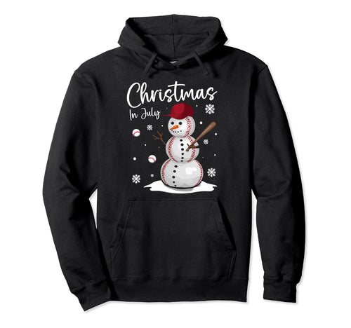 July Baseball Snowman Sports Summer Hoodie - Graphic Print for Adults - T-Shirt, Sweatshirt, Hoodie