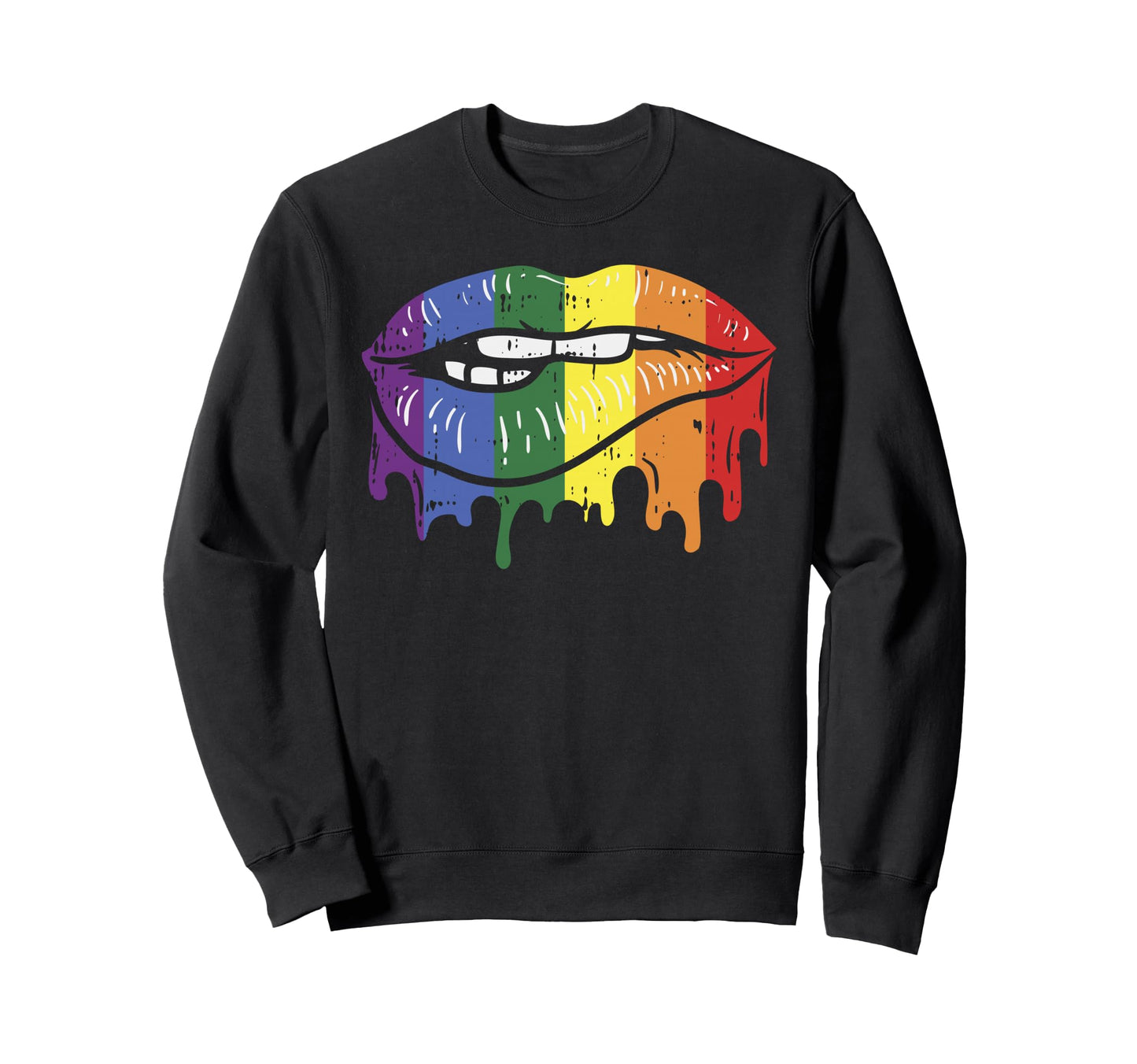 Lip Bite Gay Pride Rainbow Flag Drip Sweatshirt - Unique Graphic Unisex - T-Shirt, Sweatshirt, Hoodie