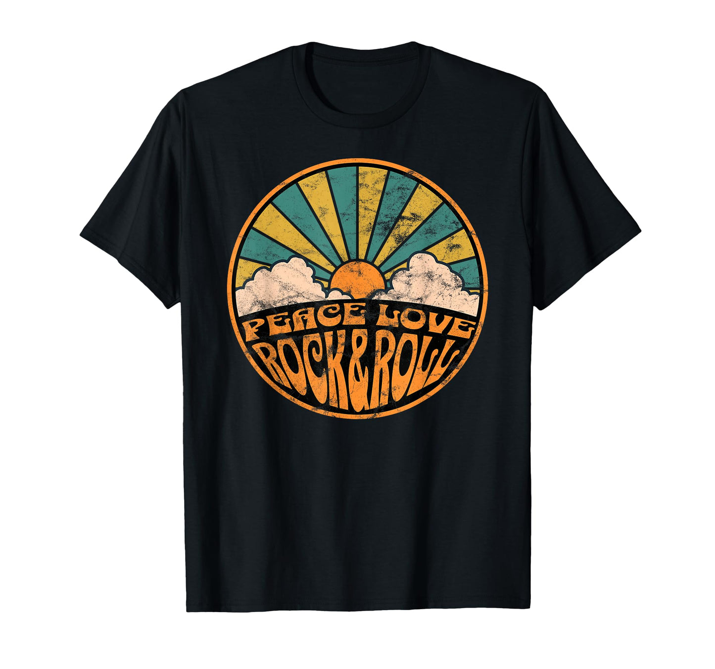 Peace Love Rock And Roll 70S Sunset T-Shirt - Custom Art Print for Adults - T-Shirt, Sweatshirt, Hoodie