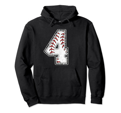 4 Years Old Birthday Baseball Theme Hoodie - Minimalist Print for Adults - T-Shirt, Sweatshirt, Hoodie
