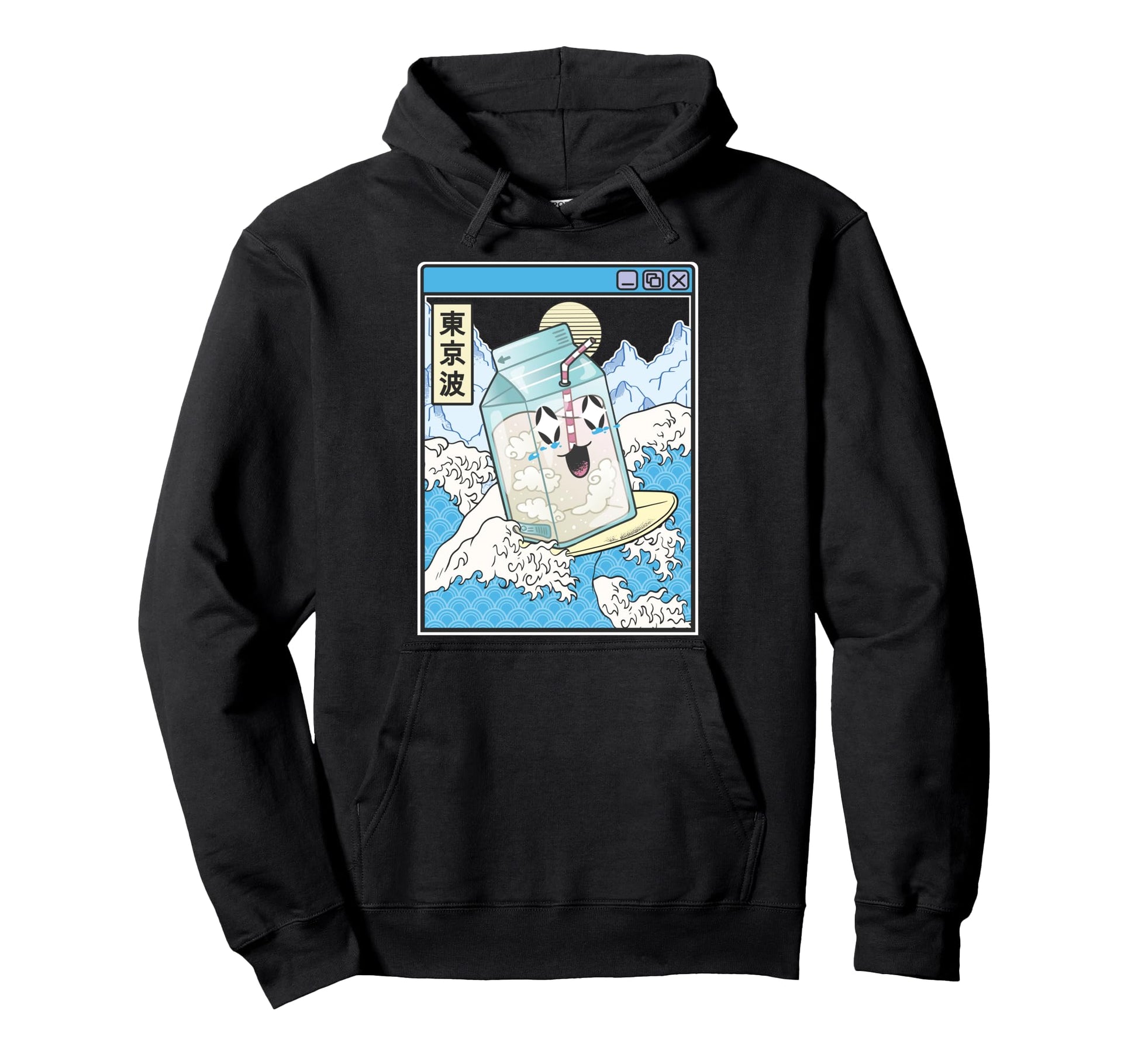 Surfing Milk Carton Japanese Waves Hoodie - Custom Art Print for Adults - T-Shirt, Sweatshirt, Hoodie