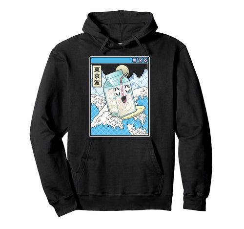 Surfing Milk Carton Japanese Waves Hoodie - Custom Art Print for Adults - T-Shirt, Sweatshirt, Hoodie