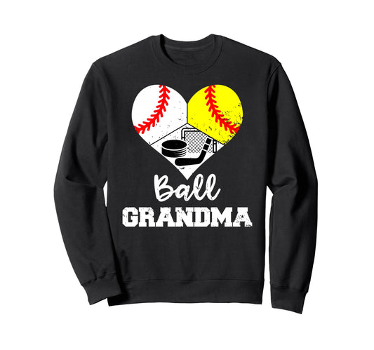 Ball Grandma Heart Funny Baseball Sweatshirt - Graphic Print Men Women - T-Shirt, Sweatshirt, Hoodie
