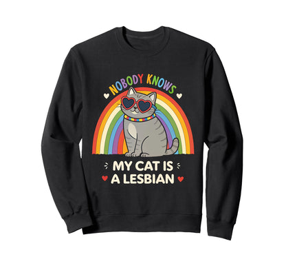 Pride Cat Funny Lesbian Lgbtq Rainbow Sweatshirt - Unique Graphic Men Women - T-Shirt, Sweatshirt, Hoodie