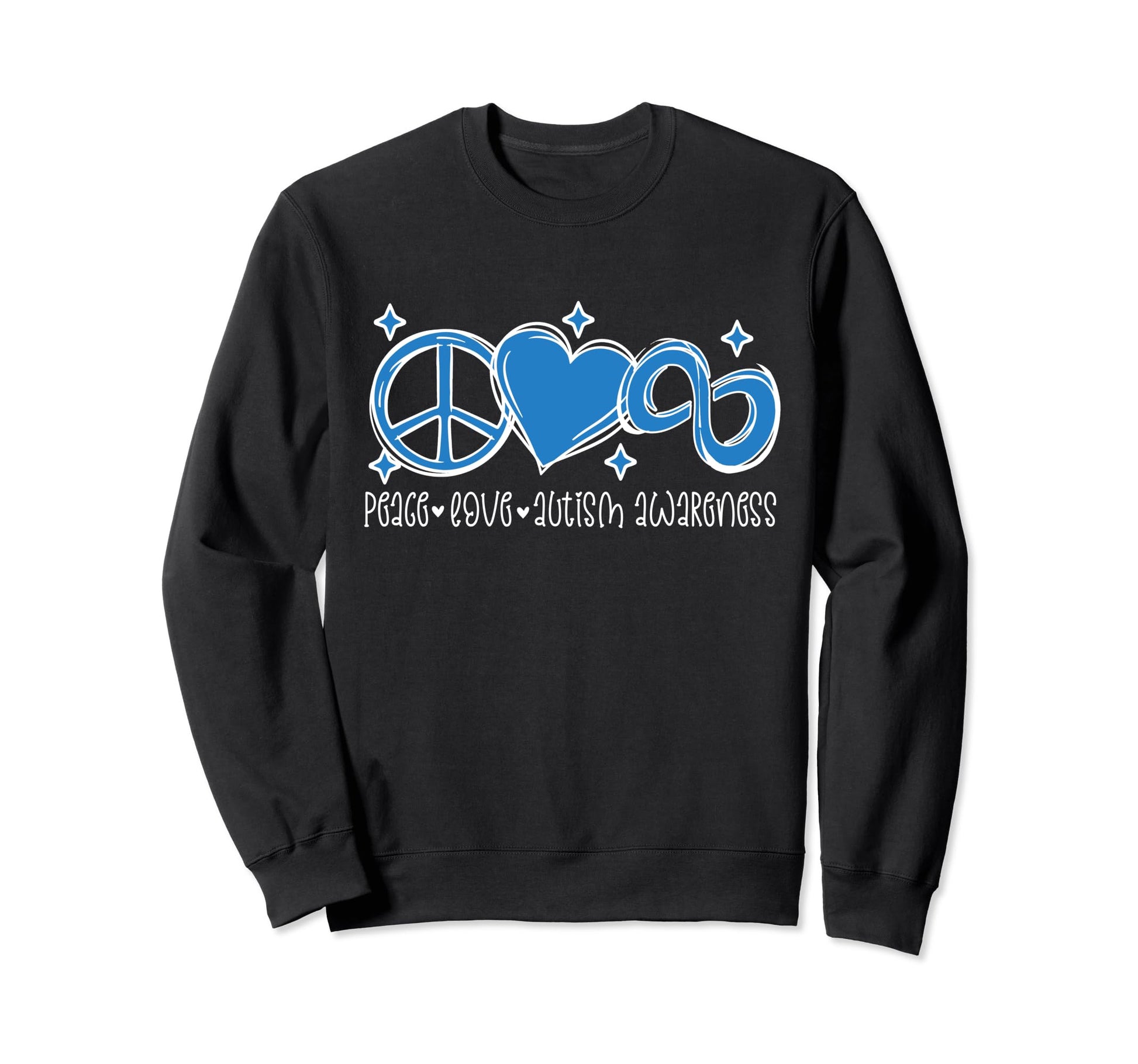 Autism Peace Love Autism Awareness Blue Sweatshirt - Graphic Print Unisex - T-Shirt, Sweatshirt, Hoodie
