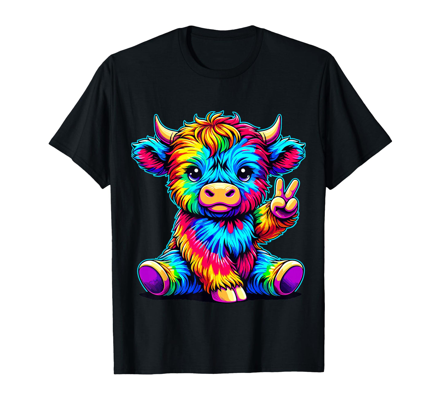 Tie Dye Highland Cow Hippie Peace T-Shirt - Fun Novelty Design Men Women - T-Shirt, Sweatshirt, Hoodie