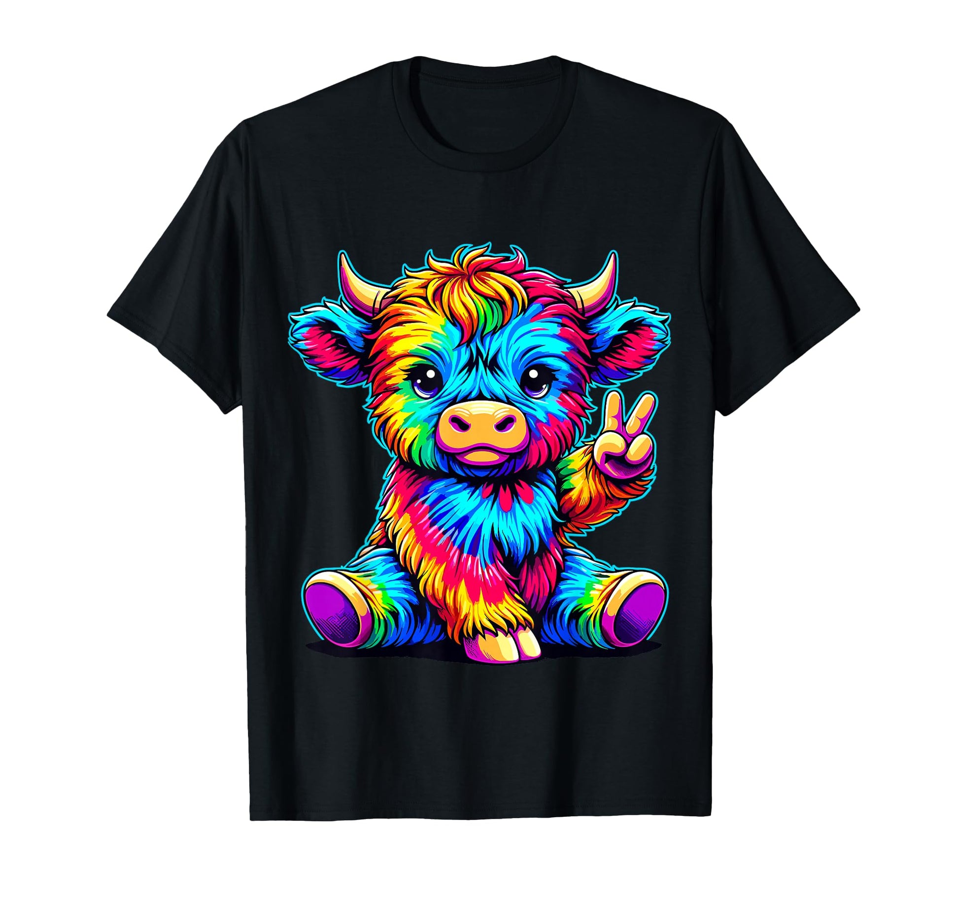 Tie Dye Highland Cow Hippie Peace T-Shirt - Fun Novelty Design Men Women - T-Shirt, Sweatshirt, Hoodie
