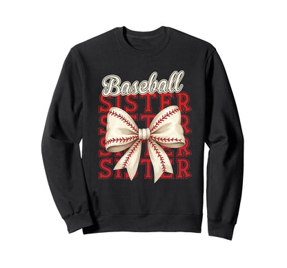 Baseball Sister Coquette Bow Baseball Sweatshirt - Graphic Print for Adults - T-Shirt, Sweatshirt, Hoodie