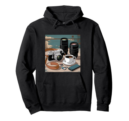 Film Camera And Coffee Lover Camera Lenses Hoodie - Graphic Print Unisex - T-Shirt, Sweatshirt, Hoodie