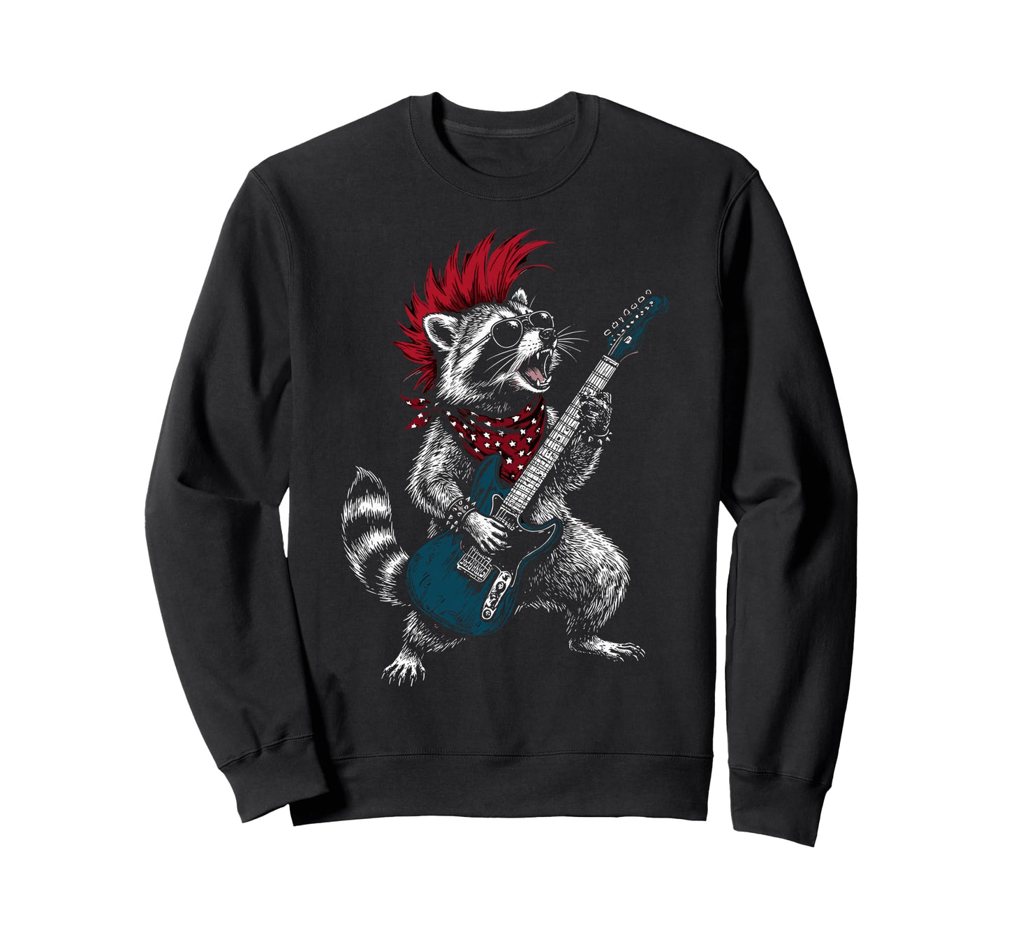 Funny Raccoon Playing Guitar Usa Sweatshirt - Trendy Graphic for Adults - T-Shirt, Sweatshirt, Hoodie
