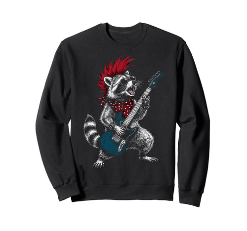 Funny Raccoon Playing Guitar Usa Sweatshirt - Trendy Graphic for Adults - T-Shirt, Sweatshirt, Hoodie