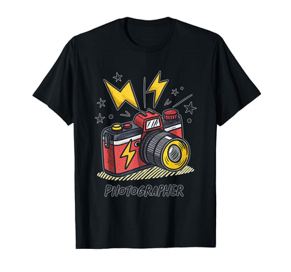 Photographer Camera Lightning Bolts T-Shirt - Trendy Graphic for Adults - T-Shirt, Sweatshirt, Hoodie