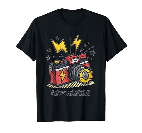 Photographer Camera Lightning Bolts T-Shirt - Trendy Graphic for Adults - T-Shirt, Sweatshirt, Hoodie