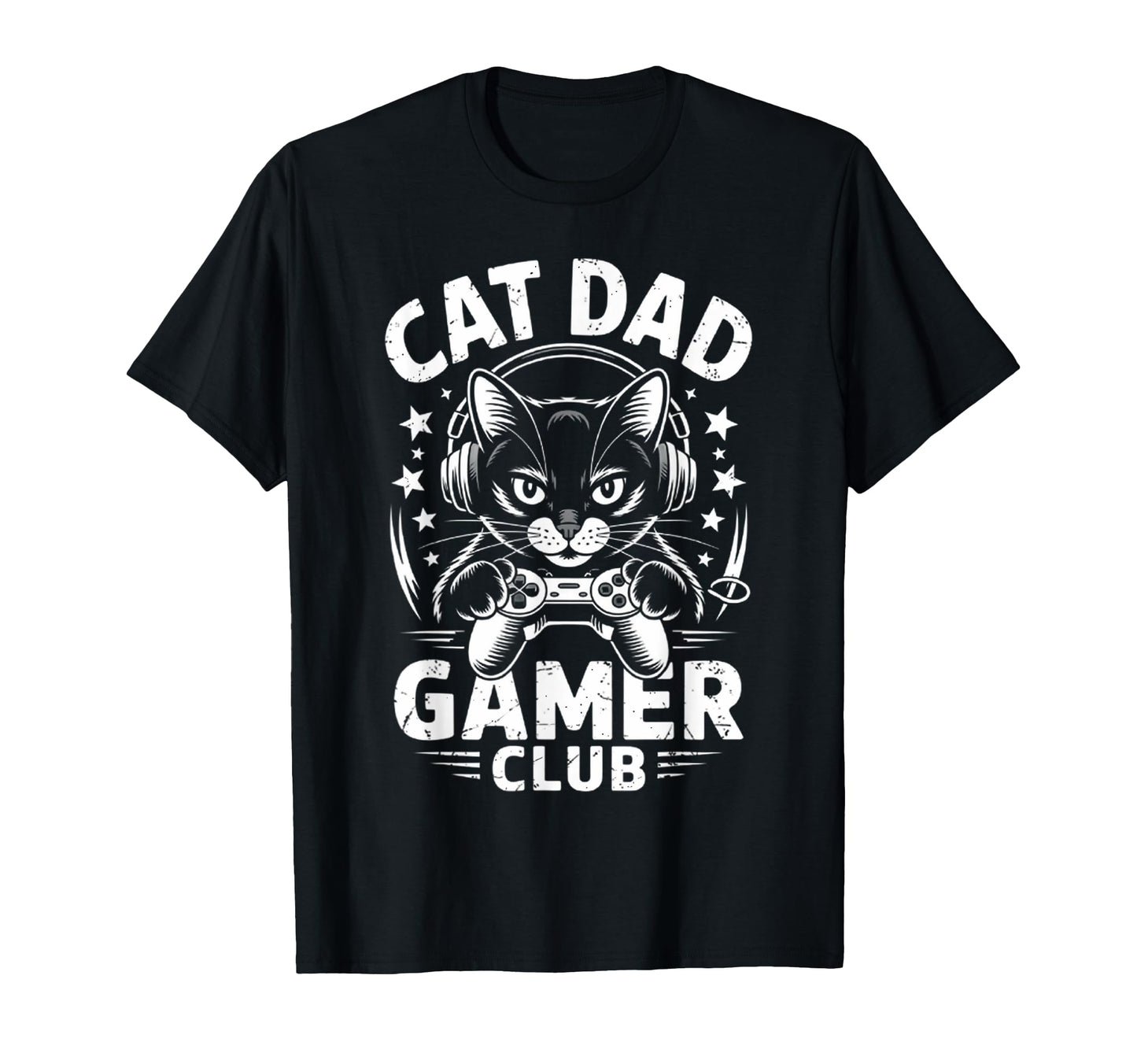 Funny Cat Dad Gamer Club Him Video T-Shirt - Minimalist Print for Adults - T-Shirt, Sweatshirt, Hoodie