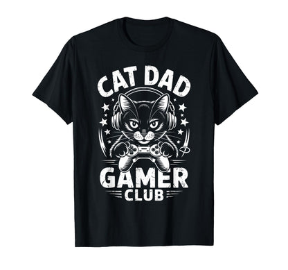 Funny Cat Dad Gamer Club Him Video T-Shirt - Minimalist Print for Adults - T-Shirt, Sweatshirt, Hoodie