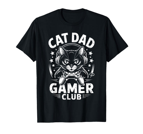 Funny Cat Dad Gamer Club Him Video T-Shirt - Minimalist Print for Adults - T-Shirt, Sweatshirt, Hoodie