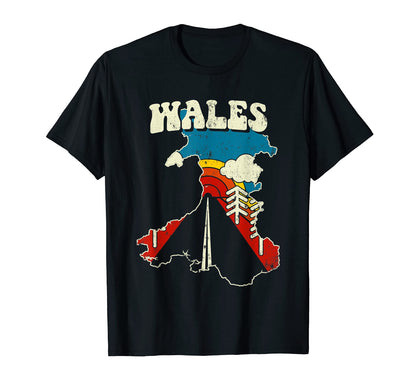 Wales Welsh Country Rainbow 70S Map T-Shirt - Minimalist Print Men Women - T-Shirt, Sweatshirt, Hoodie