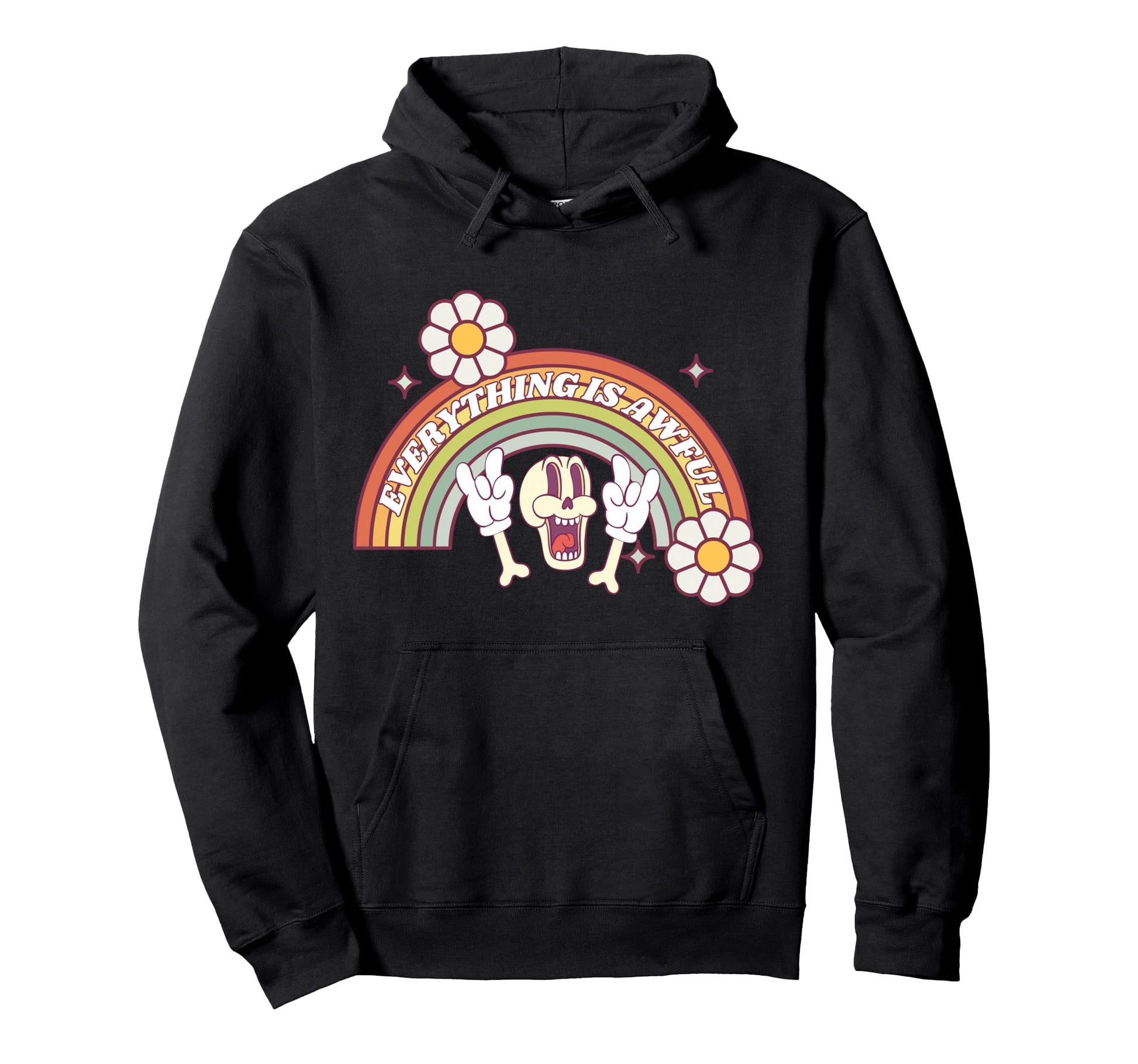Everything Is Awful Happy Skeleton Hoodie - Minimalist Print for Adults - T-Shirt, Sweatshirt, Hoodie