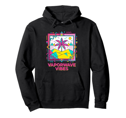 Vaporwave Vibes Memphis Geometric Hoodie - Fun Novelty Design Men Women - T-Shirt, Sweatshirt, Hoodie