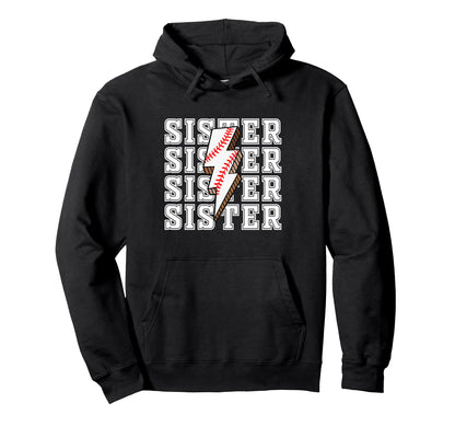 Sister Baseball Lightning Bolt Sports Hoodie - Minimalist Print Unisex - T-Shirt, Sweatshirt, Hoodie