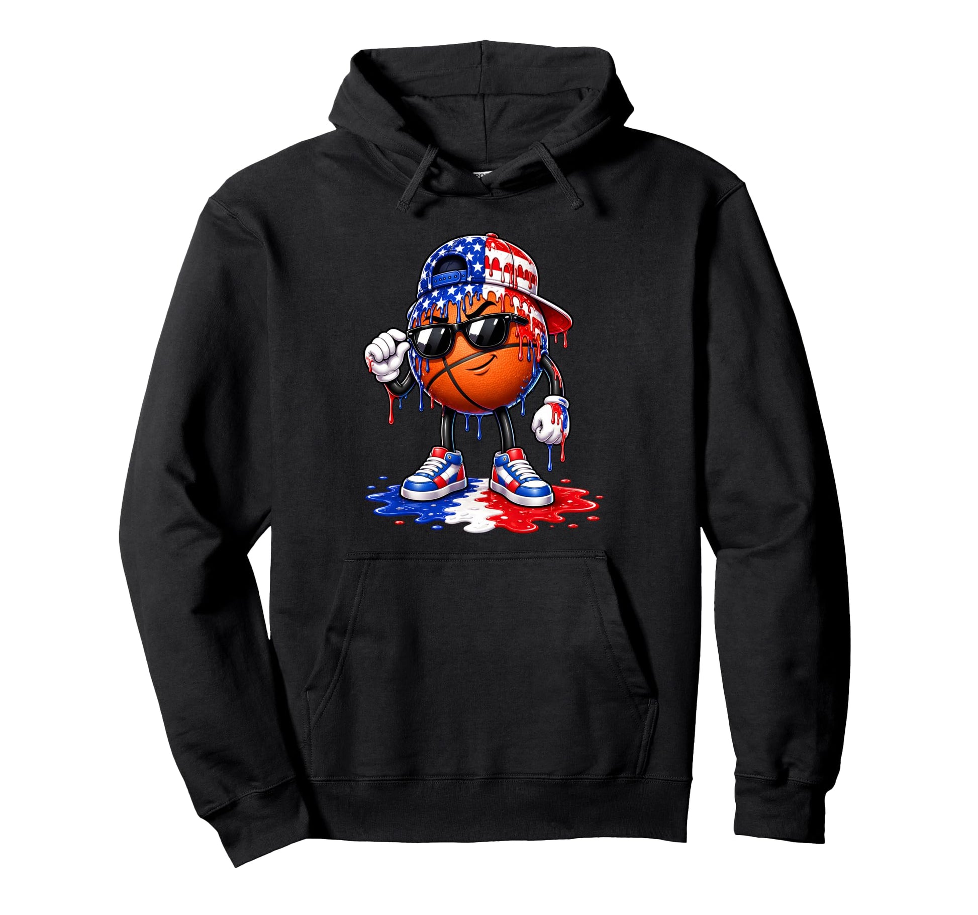 Patriotic Basketball Drip American Hoodie - Aesthetic Graphic for Adults - T-Shirt, Sweatshirt, Hoodie