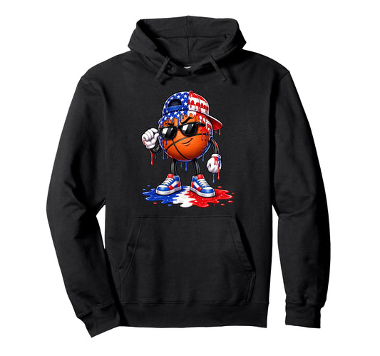 Patriotic Basketball Drip American Hoodie - Aesthetic Graphic for Adults - T-Shirt, Sweatshirt, Hoodie