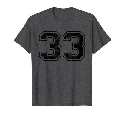 Number 33 Varsity Distressed Sport Team T-Shirt - Unique Graphic Unisex - T-Shirt, Sweatshirt, Hoodie