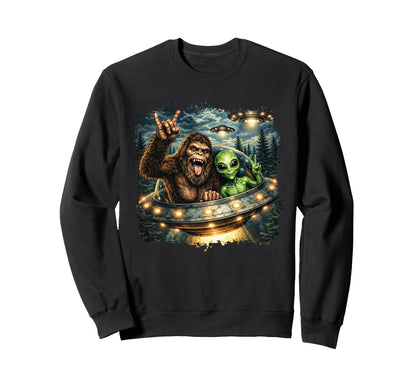 Bigfoot Alien Rock Hand Sign Ufo Sweatshirt - Unique Graphic for Adults - T-Shirt, Sweatshirt, Hoodie