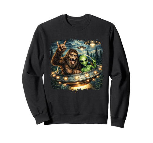 Bigfoot Alien Rock Hand Sign Ufo Sweatshirt - Unique Graphic for Adults - T-Shirt, Sweatshirt, Hoodie