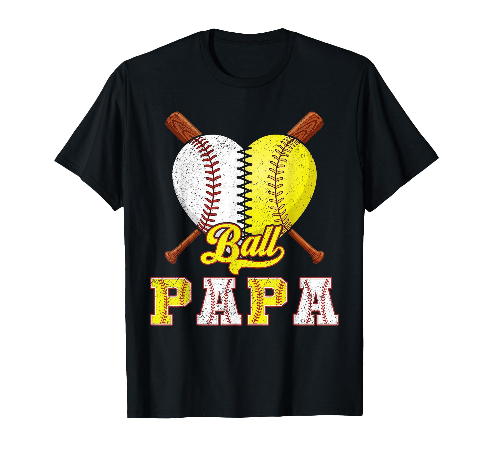 Funny Ball Papa Baseball Softball Heart T-Shirt - Minimalist Print Unisex - T-Shirt, Sweatshirt, Hoodie