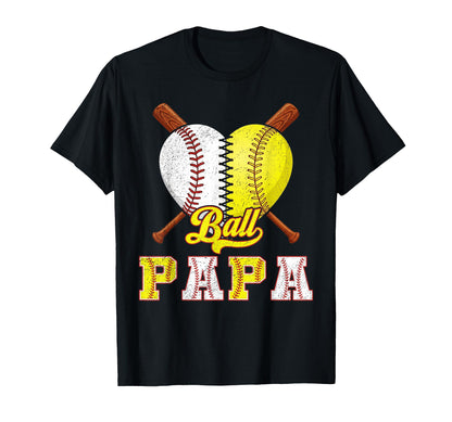 Funny Ball Papa Baseball Softball Heart T-Shirt - Trendy Graphic Unisex - T-Shirt, Sweatshirt, Hoodie