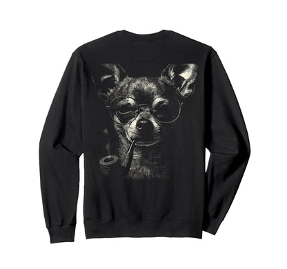 Chihuahua Smoking Pipe Glasses Sweatshirt - Unique Graphic Men Women - T-Shirt, Sweatshirt, Hoodie