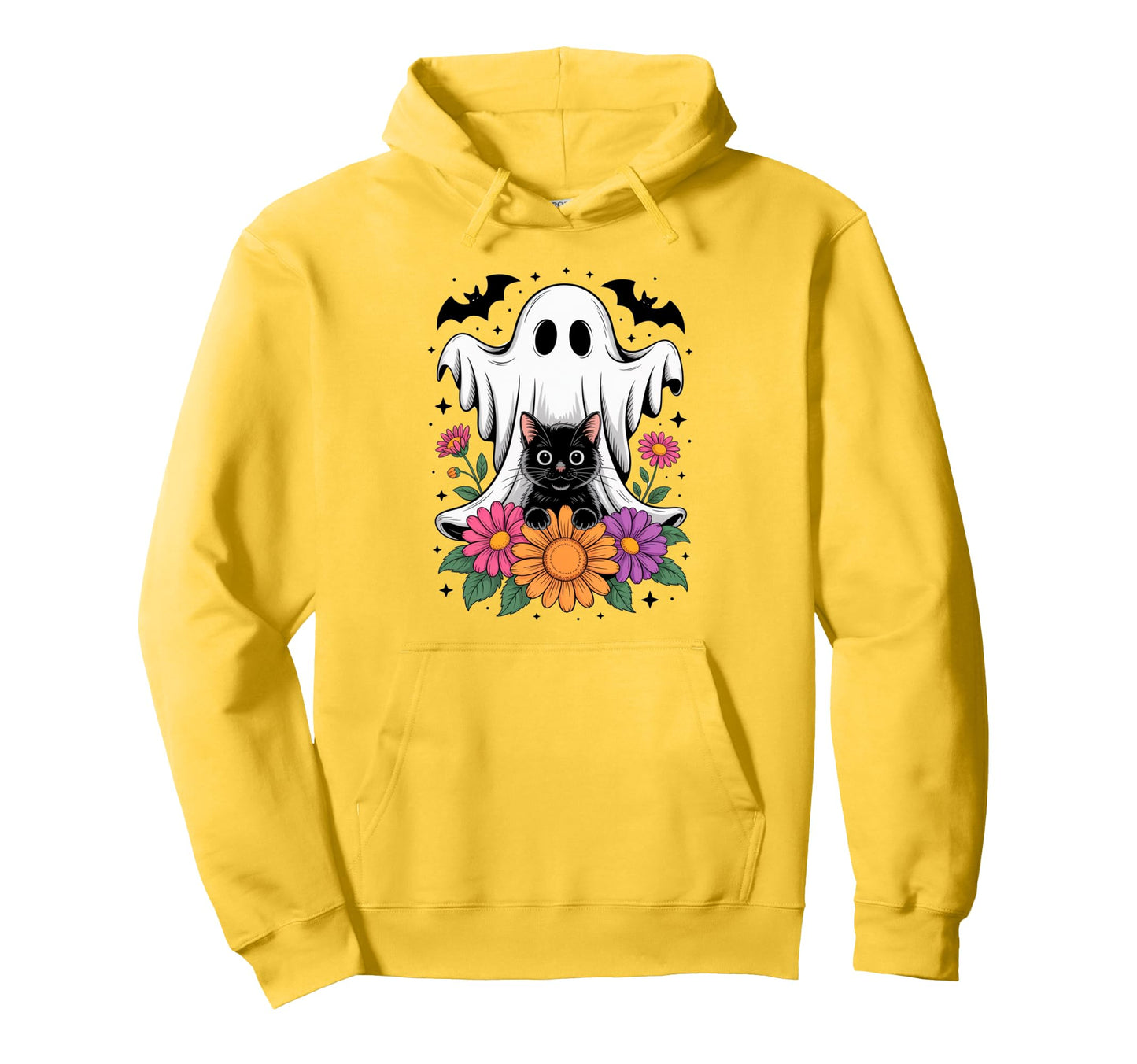 Boo Halloween Spooky Ghost Funny Cat Floral Hoodie - Graphic Print Unisex - T-Shirt, Sweatshirt, Hoodie