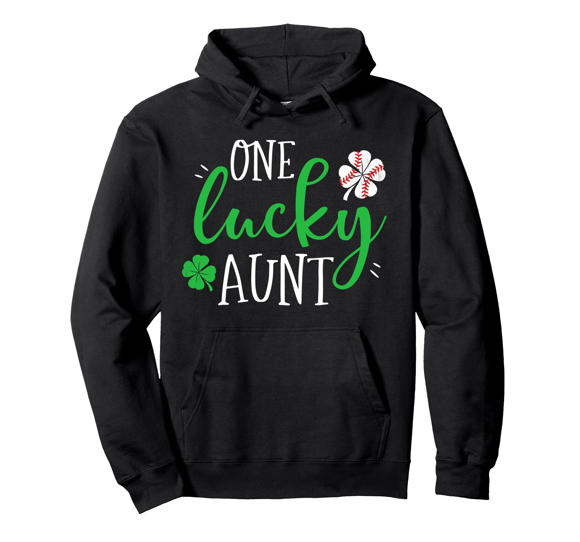 One Lucky Baseball Aunt Aunty Shamrocks Hoodie - Unique Graphic Men Women - T-Shirt, Sweatshirt, Hoodie