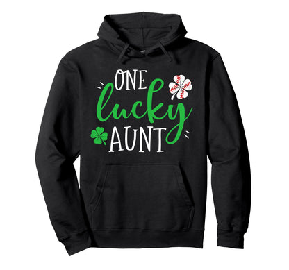 One Lucky Baseball Aunt Aunty Shamrocks Hoodie - Unique Graphic Men Women - T-Shirt, Sweatshirt, Hoodie