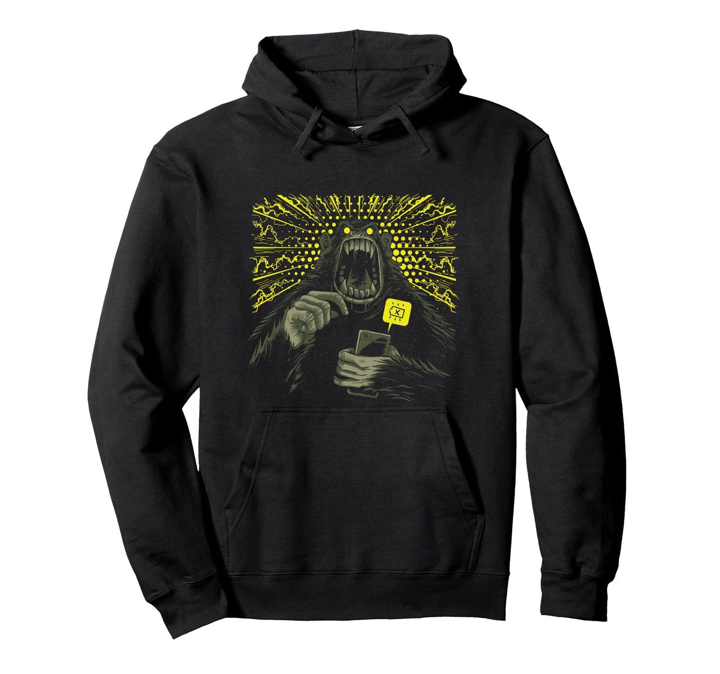 Angry Gorilla Ape Phone Aesthetic Edgy Hoodie - Fun Novelty Design Unisex - T-Shirt, Sweatshirt, Hoodie