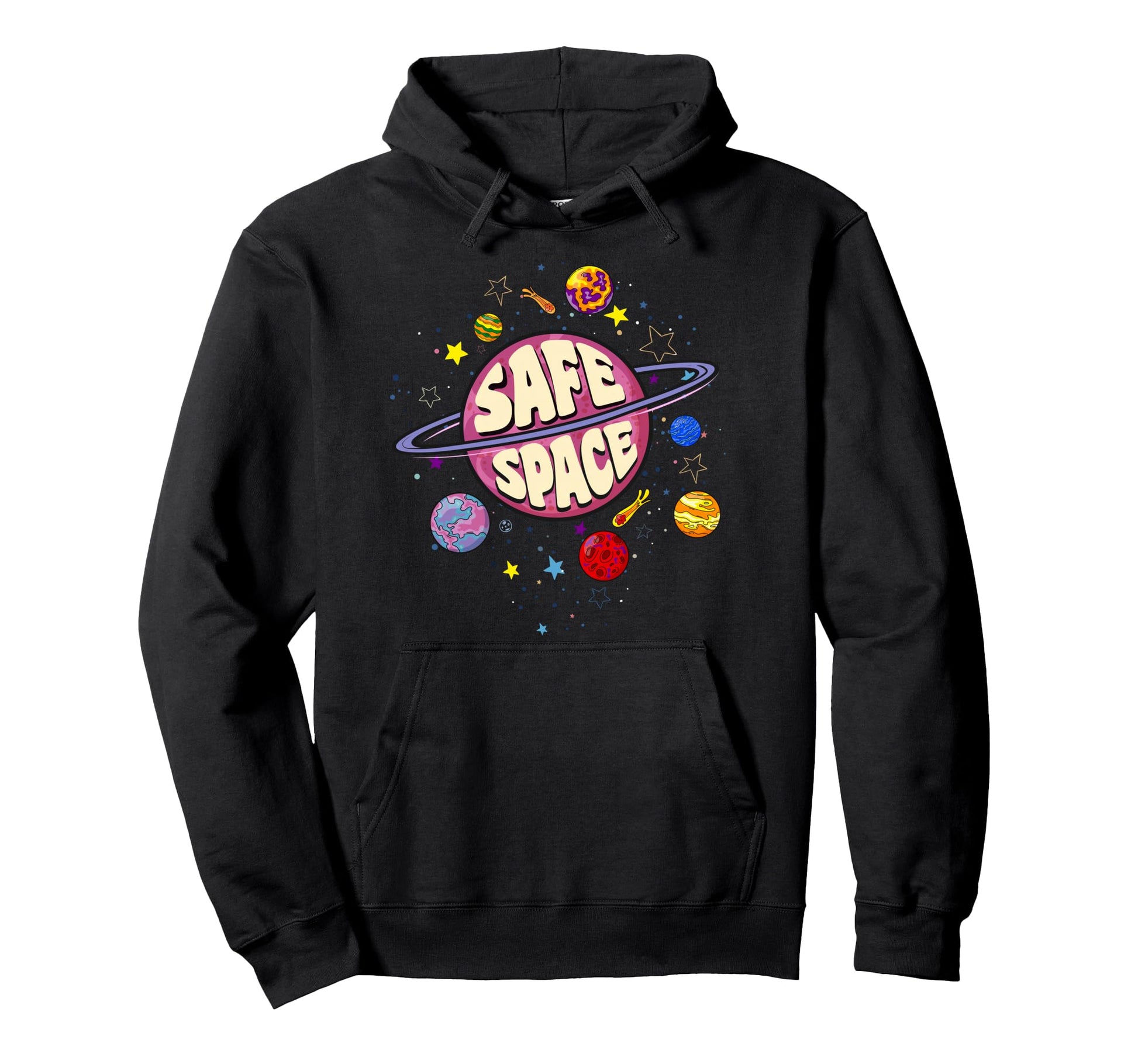 Rainbow Planets Safe Space Cosmic Hoodie - Novelty Apparel for Adults - T-Shirt, Sweatshirt, Hoodie