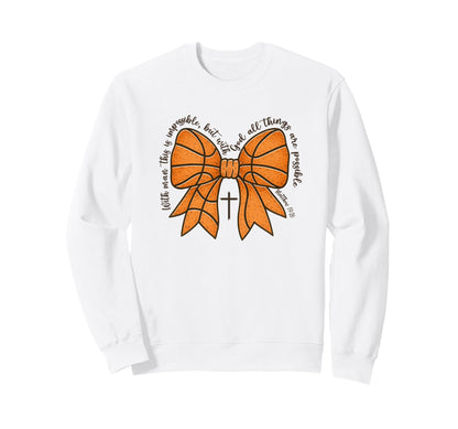Faith Basketball Mom Bow Sweatshirt - Minimalist Print for Adults - T-Shirt, Sweatshirt, Hoodie