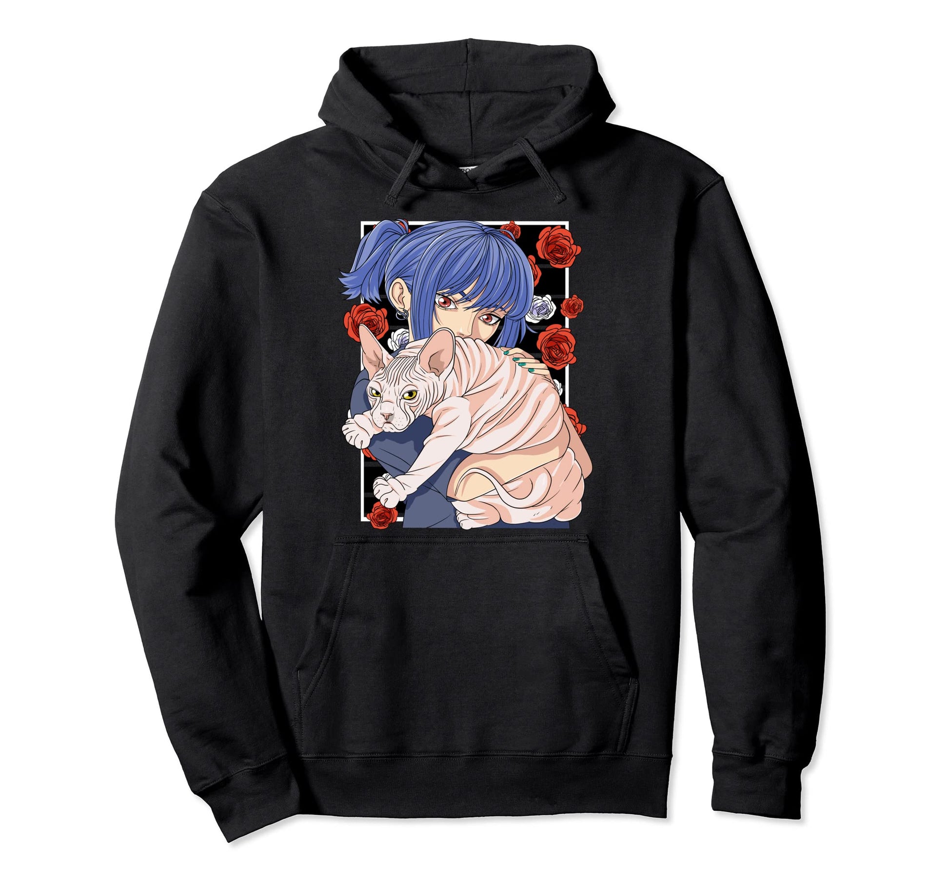 Funny Sphynx Cat Anime Goth Vaporwave Hoodie - Fun Novelty Design Unisex - T-Shirt, Sweatshirt, Hoodie