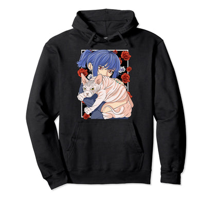 Funny Sphynx Cat Anime Goth Vaporwave Hoodie - Fun Novelty Design Unisex - T-Shirt, Sweatshirt, Hoodie