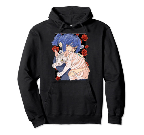 Funny Sphynx Cat Anime Goth Vaporwave Hoodie - Fun Novelty Design Unisex - T-Shirt, Sweatshirt, Hoodie