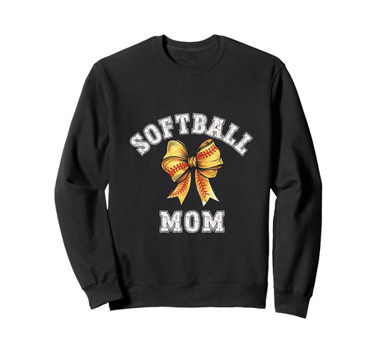 Coquette Softball Mom Bow Game Day Sweatshirt - Minimalist Print for Adults - T-Shirt, Sweatshirt, Hoodie