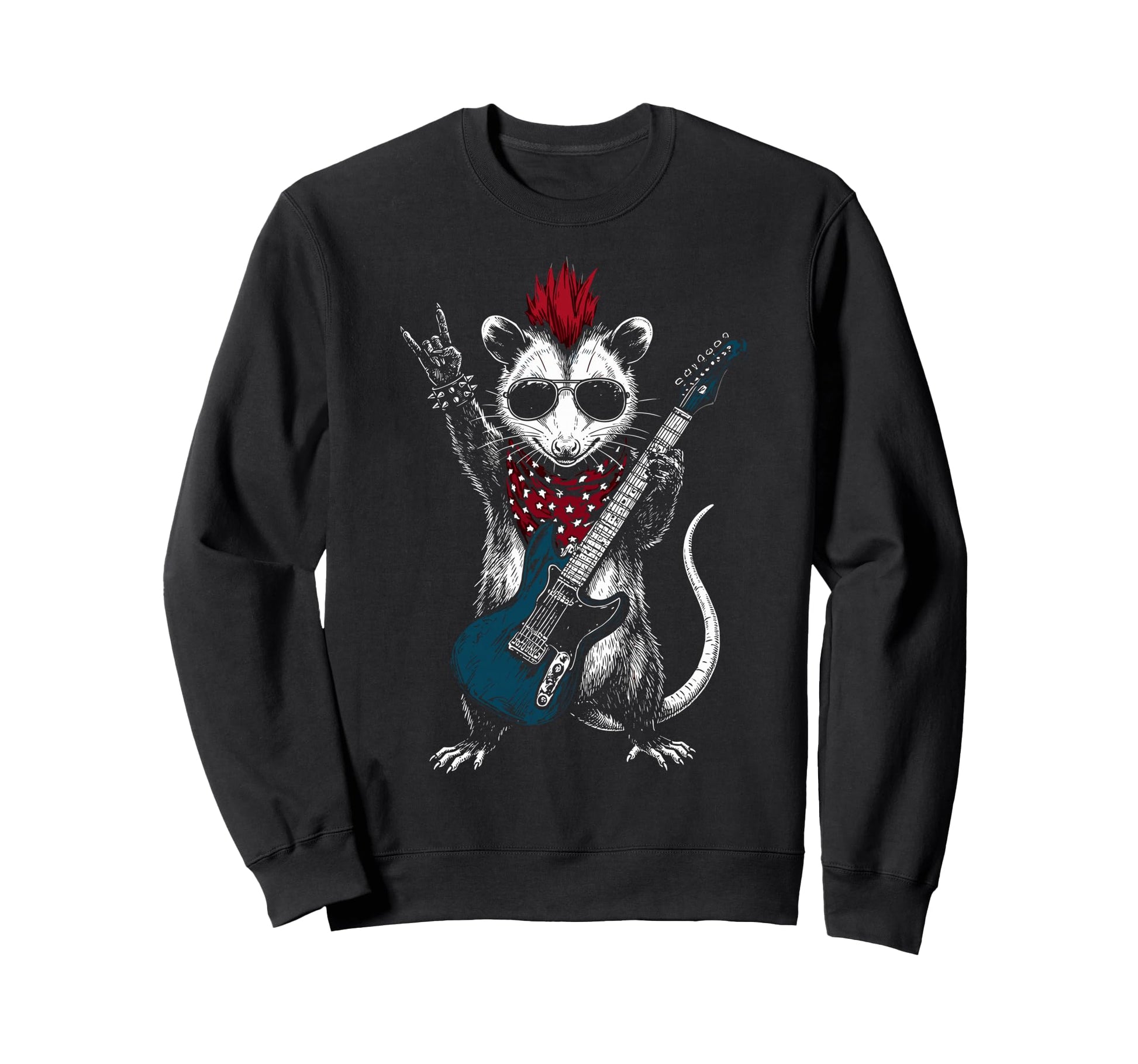 Funny Opossum Playing Guitar Usa Sweatshirt - Trendy Graphic Unisex - T-Shirt, Sweatshirt, Hoodie