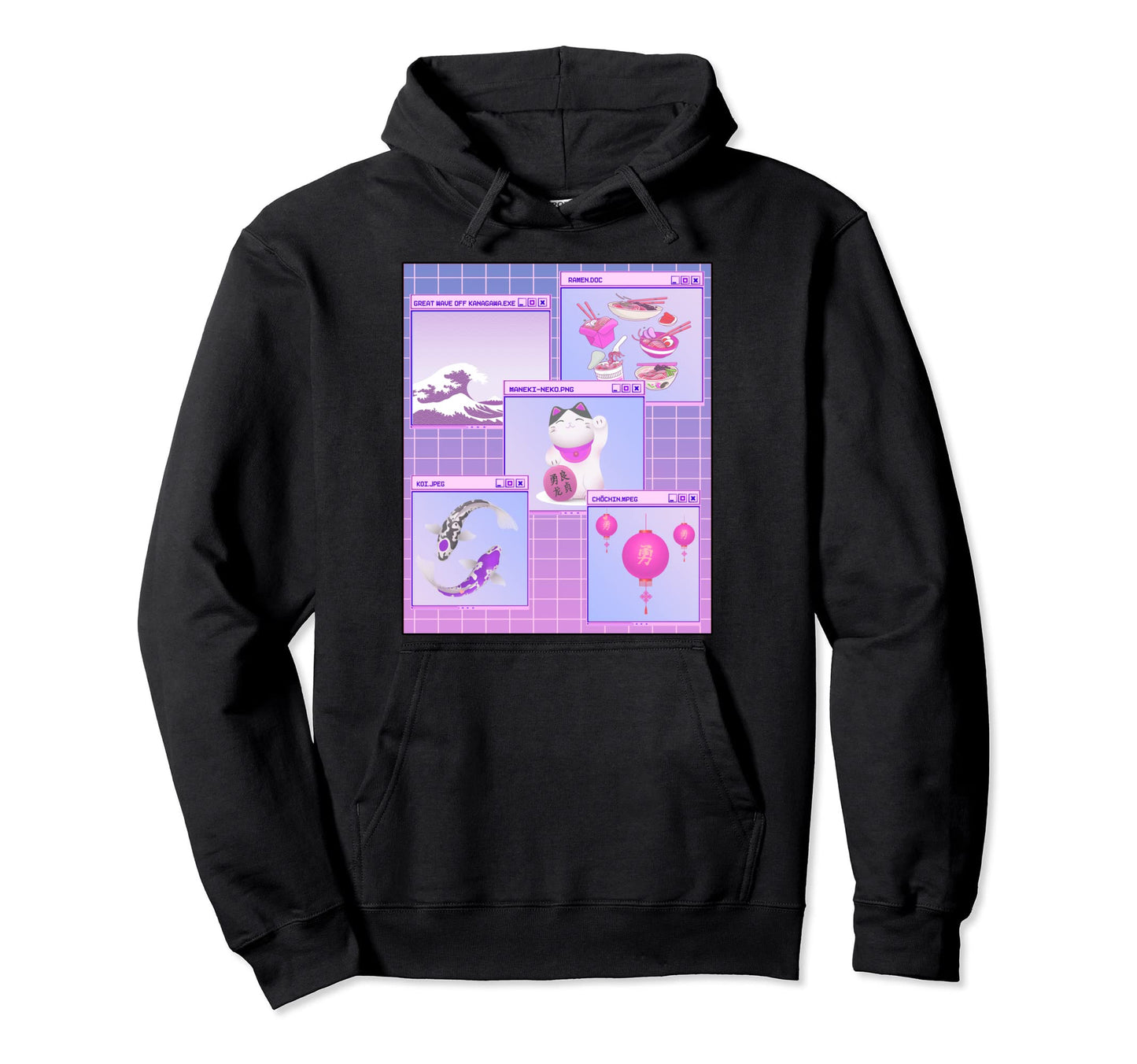 Japanese Vaporwave Aesthetic Kanagawa Hoodie - Trendy Graphic for Adults - T-Shirt, Sweatshirt, Hoodie