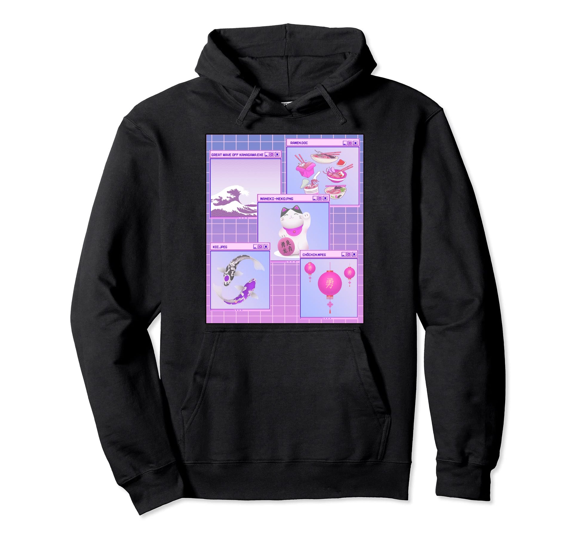 Japanese Vaporwave Aesthetic Kanagawa Hoodie - Trendy Graphic for Adults - T-Shirt, Sweatshirt, Hoodie