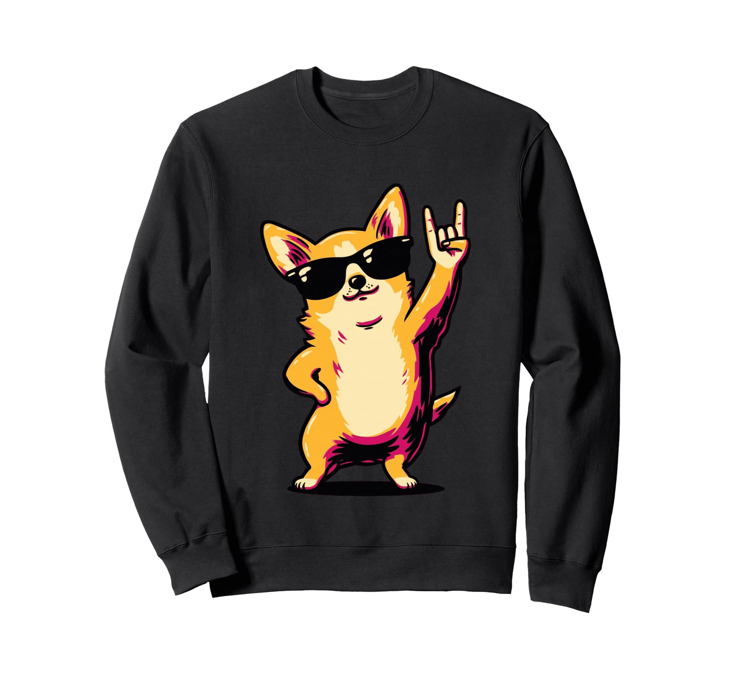 Chihuahua Dog Rock Hand Sign Sweatshirt - Casual Everyday Wear for Adults - T-Shirt, Sweatshirt, Hoodie