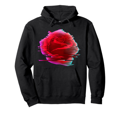 Glitch Rose Vaporwave Aesthetic Trippy Hoodie - Graphic Print Men Women - T-Shirt, Sweatshirt, Hoodie