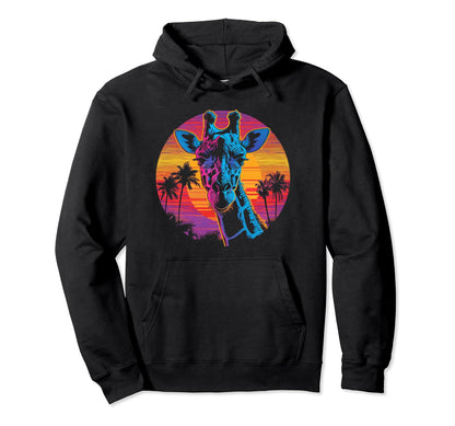 Giraffe Vaporwave Aesthetic Synthwave 80S Hoodie - Novelty Apparel Unisex - T-Shirt, Sweatshirt, Hoodie
