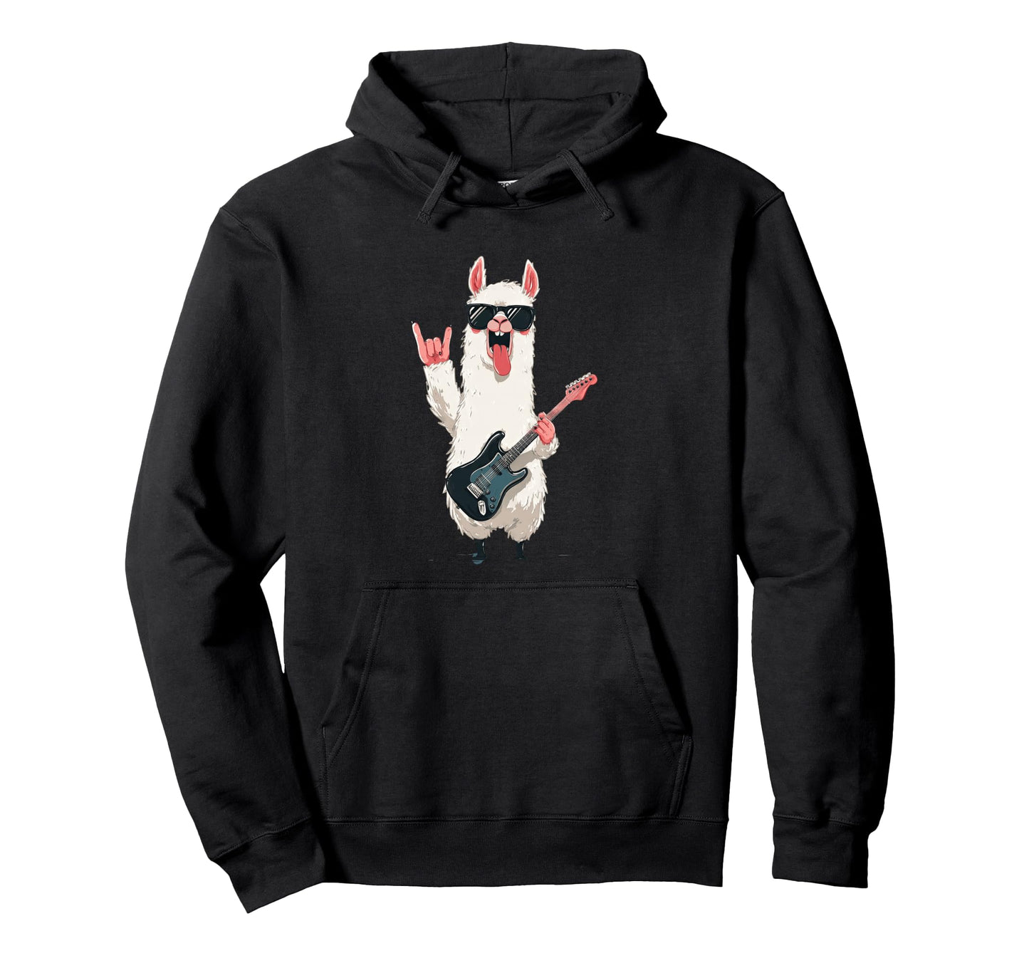 Llama Playing Guitar Funny Animal Rock Hoodie - Unique Graphic for Adults - T-Shirt, Sweatshirt, Hoodie