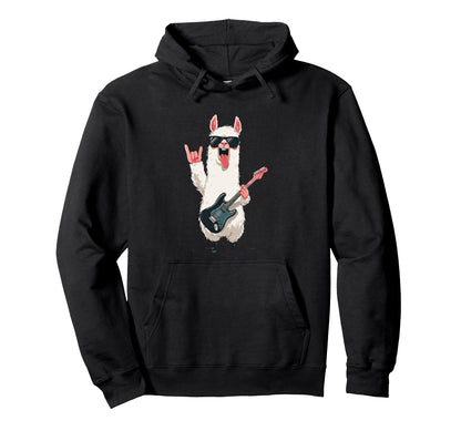 Llama Playing Guitar Funny Animal Rock Hoodie - Unique Graphic for Adults - T-Shirt, Sweatshirt, Hoodie
